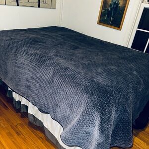 Ballard Nadine Velvet Quilt in Indigo with two square shams full/queen